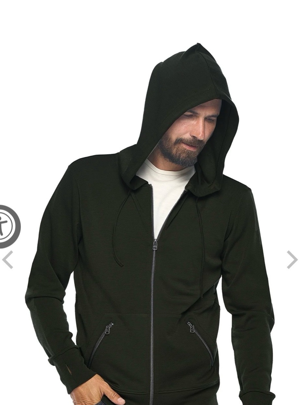 Men's Black 100% Merino Wool Full-Zip Hoodie Sweatshirt